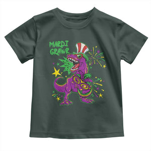 Mardi Gras Dino Toddler T Shirt Toddler Kids Boys Gift Mardi Grawr TS10 Dark Forest Green Print Your Wear