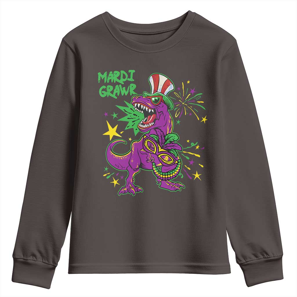 Mardi Gras Dino Youth Sweatshirt Toddler Kids Boys Gift Mardi Grawr TS10 Dark Chocolate Print Your Wear