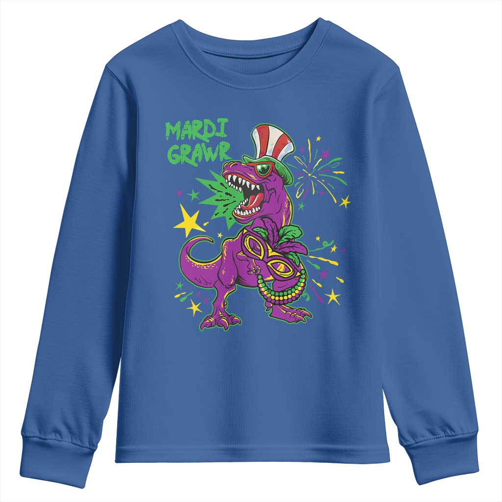 Mardi Gras Dino Youth Sweatshirt Toddler Kids Boys Gift Mardi Grawr TS10 Royal Blue Print Your Wear