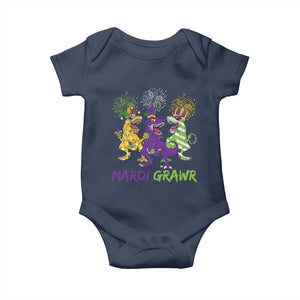 Mardi Gras Dinosaur Baby Onesie Dino Mardi Grawr Firework TS10 Navy Print Your Wear