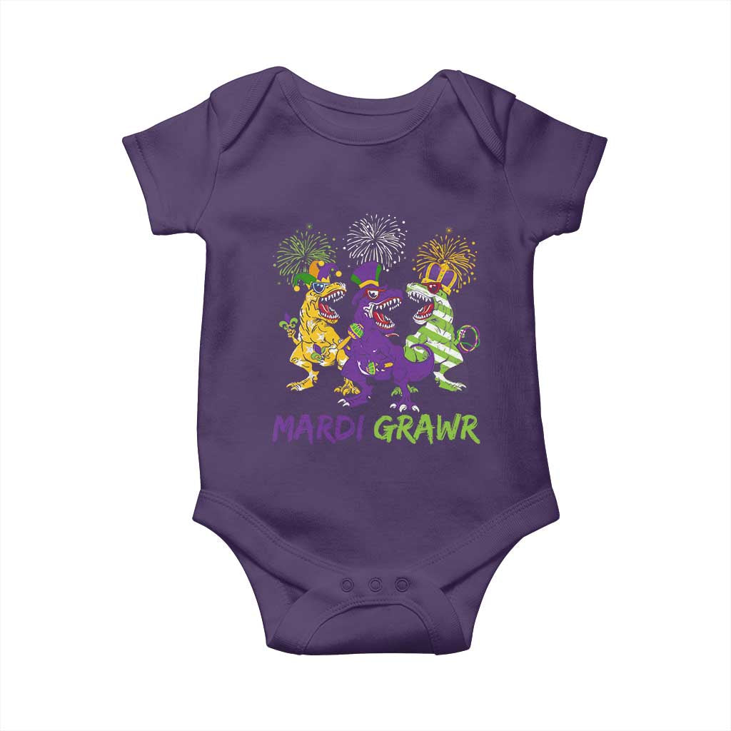 Mardi Gras Dinosaur Baby Onesie Dino Mardi Grawr Firework TS10 Purple Print Your Wear