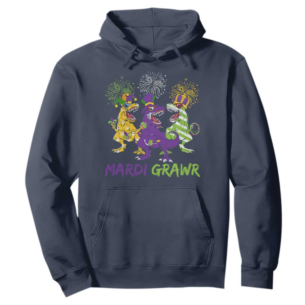 Mardi Gras Dinosaur Hoodie Dino Mardi Grawr Firework TS10 Navy Print Your Wear