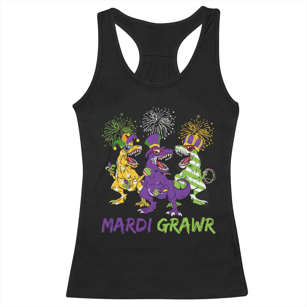 Mardi Gras Dinosaur Racerback Tank Top Dino Mardi Grawr Firework TS10 Black Print Your Wear