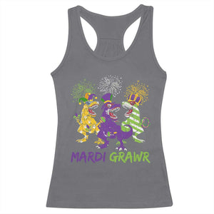 Mardi Gras Dinosaur Racerback Tank Top Dino Mardi Grawr Firework TS10 Charcoal Print Your Wear