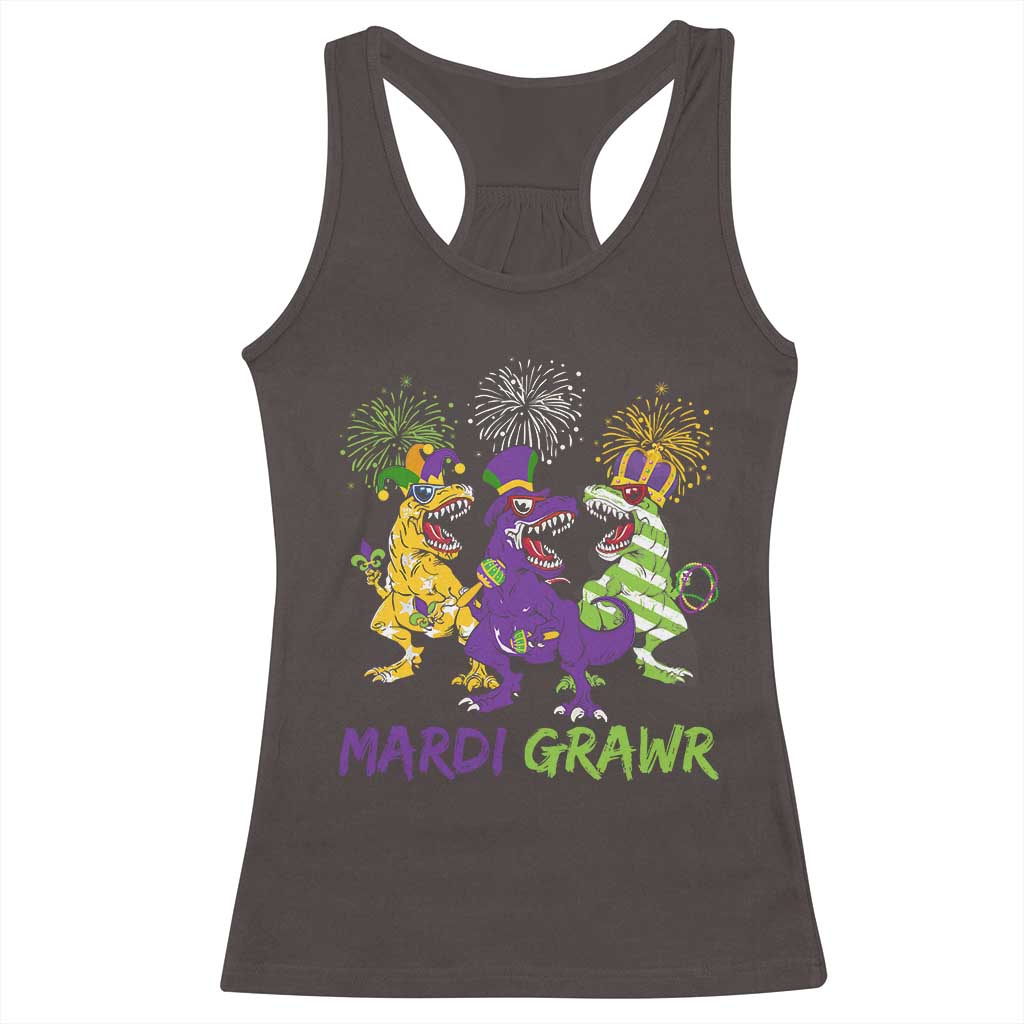 Mardi Gras Dinosaur Racerback Tank Top Dino Mardi Grawr Firework TS10 Dark Chocolate Print Your Wear