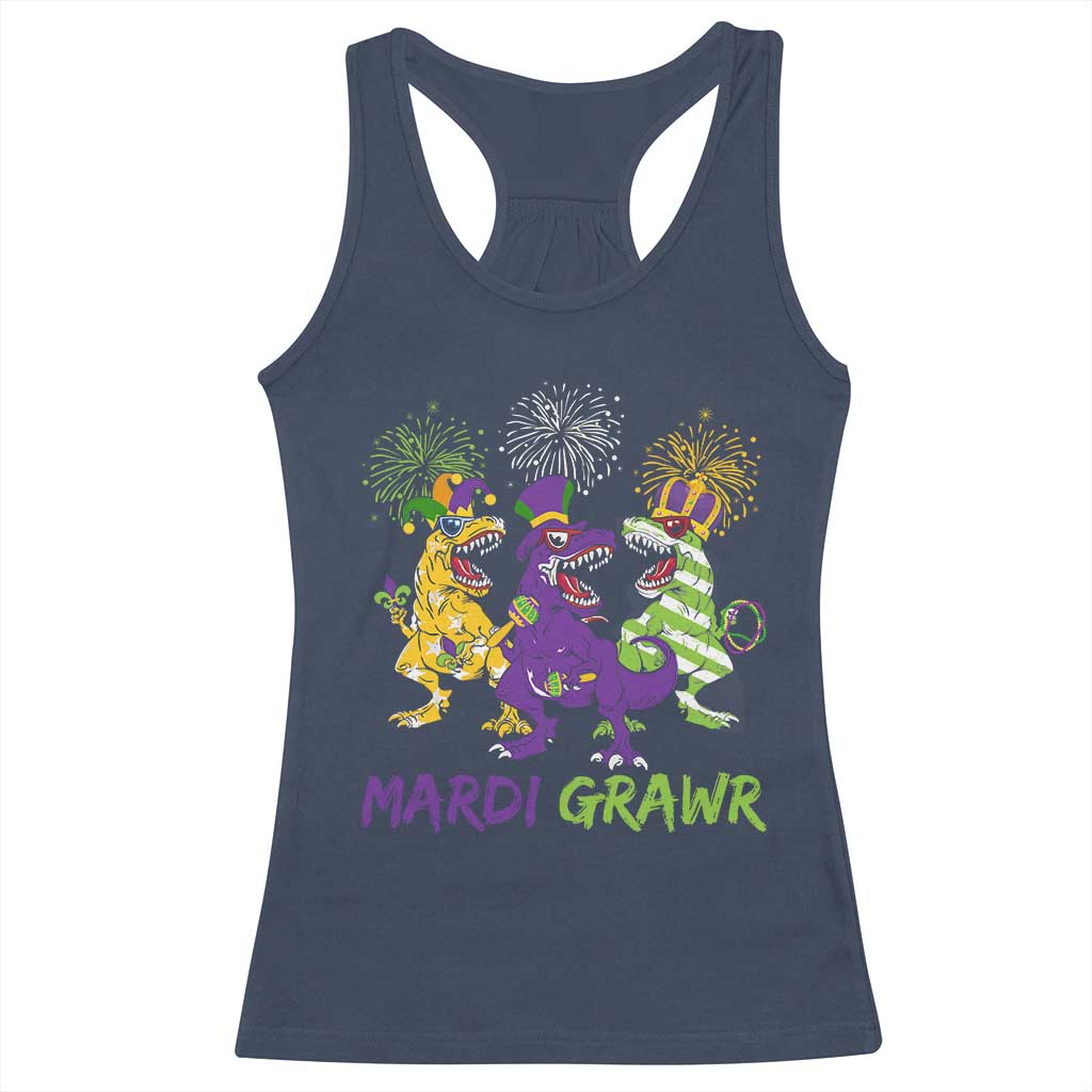 Mardi Gras Dinosaur Racerback Tank Top Dino Mardi Grawr Firework TS10 Navy Print Your Wear