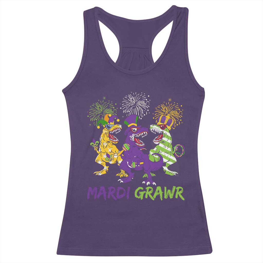 Mardi Gras Dinosaur Racerback Tank Top Dino Mardi Grawr Firework TS10 Purple Print Your Wear
