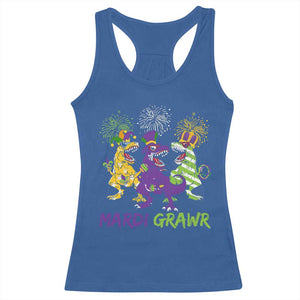 Mardi Gras Dinosaur Racerback Tank Top Dino Mardi Grawr Firework TS10 Royal Blue Print Your Wear