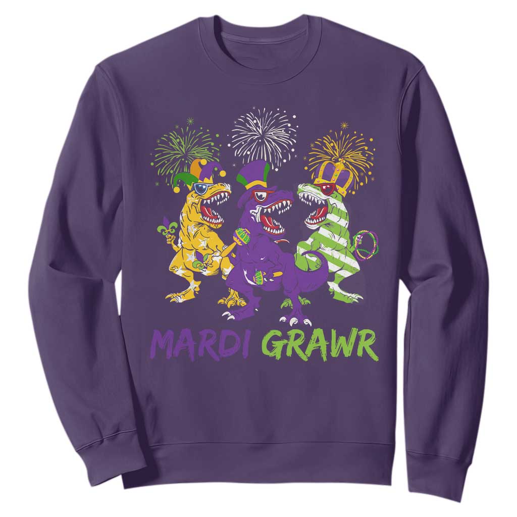 Mardi Gras Dinosaur Sweatshirt Dino Mardi Grawr Firework TS10 Purple Print Your Wear