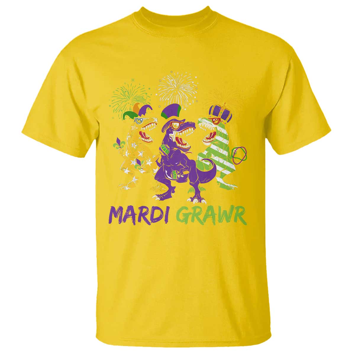 Mardi Gras Dinosaur T Shirt Dino Mardi Grawr Firework TS10 Daisy Print Your Wear