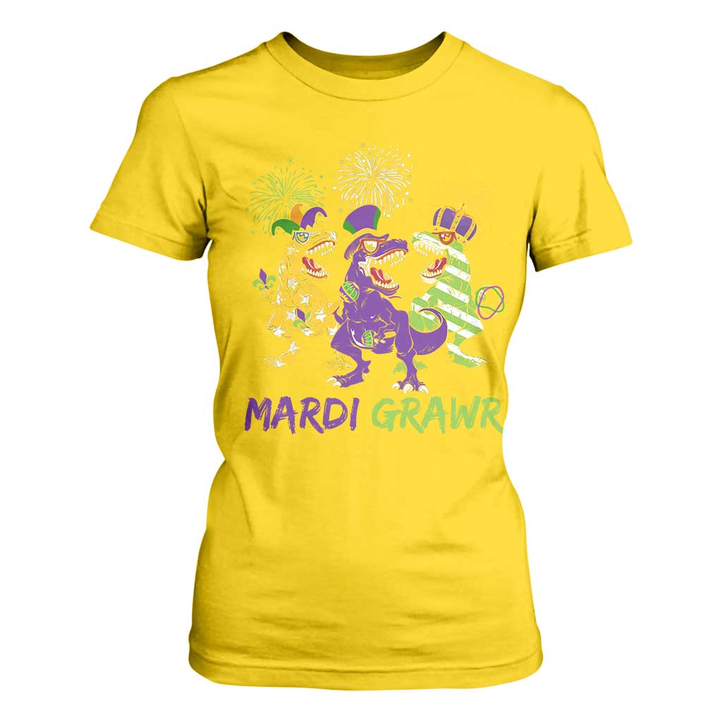 Mardi Gras Dinosaur T Shirt For Women Dino Mardi Grawr Firework TS10 Daisy Print Your Wear