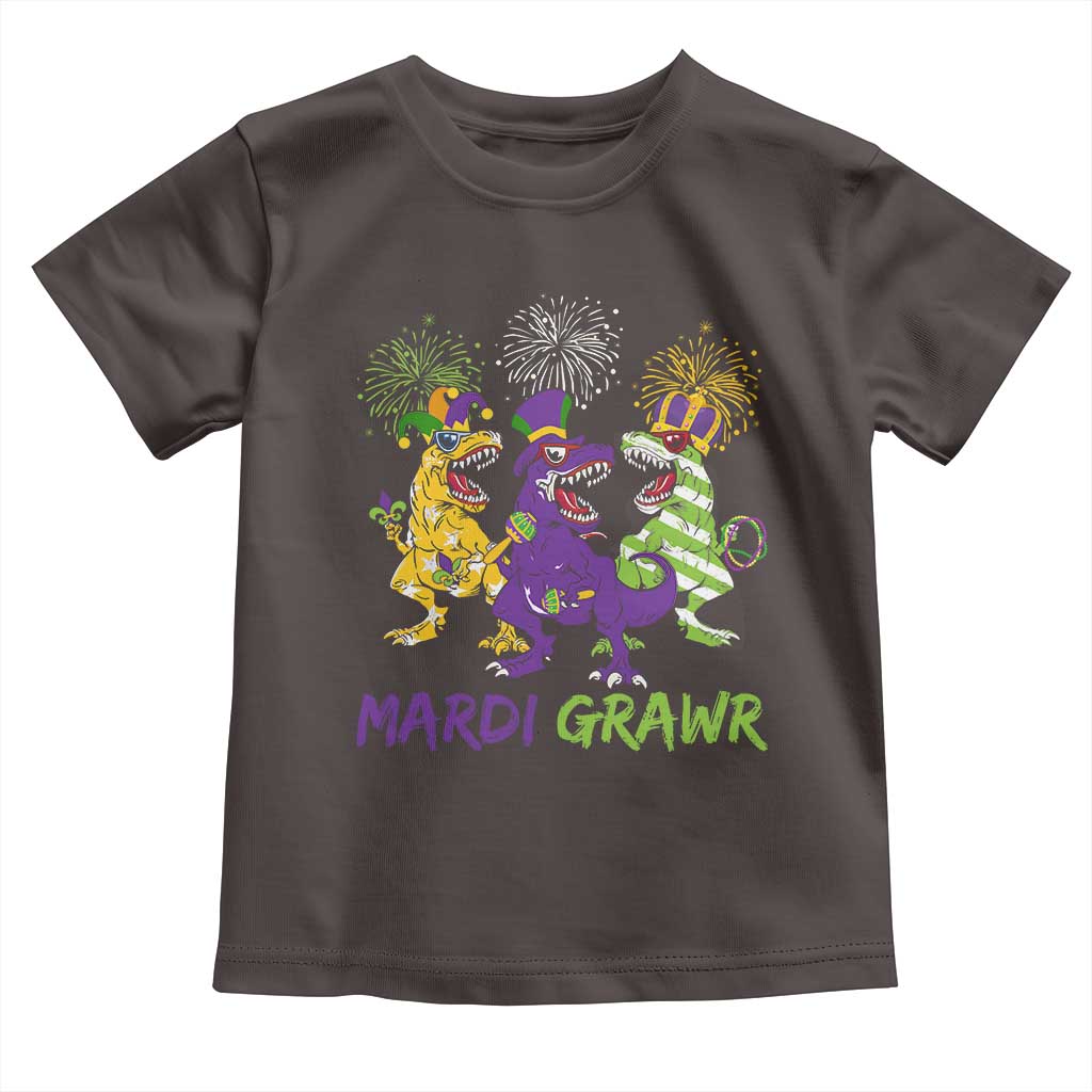 Mardi Gras Dinosaur Toddler T Shirt Dino Mardi Grawr Firework TS10 Dark Chocolate Print Your Wear