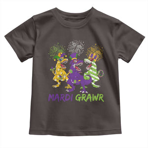 Mardi Gras Dinosaur Toddler T Shirt Dino Mardi Grawr Firework TS10 Dark Chocolate Print Your Wear