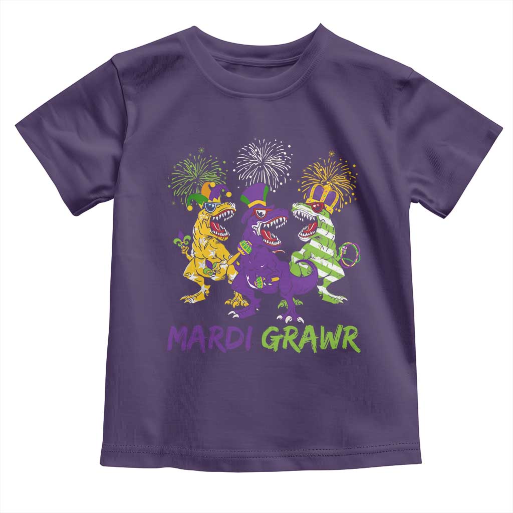 Mardi Gras Dinosaur Toddler T Shirt Dino Mardi Grawr Firework TS10 Purple Print Your Wear