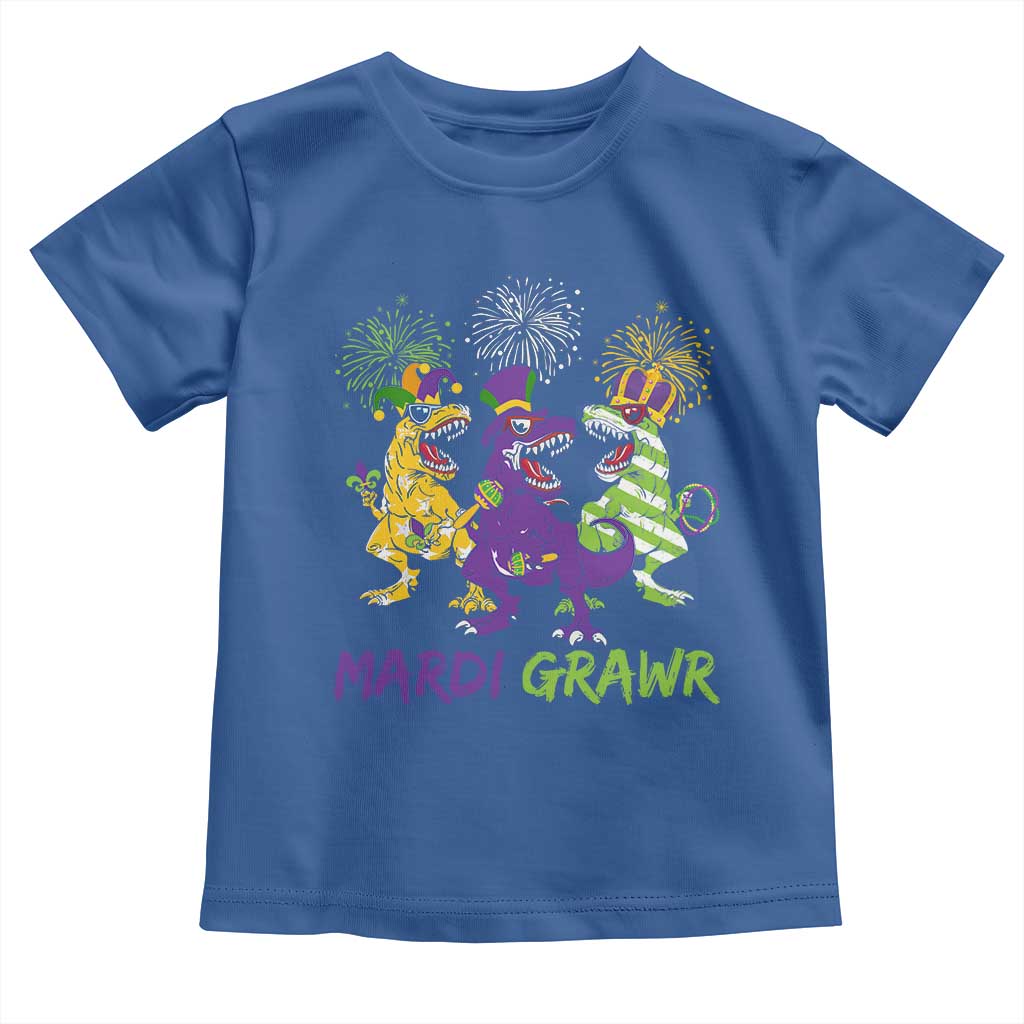 Mardi Gras Dinosaur Toddler T Shirt Dino Mardi Grawr Firework TS10 Royal Blue Print Your Wear