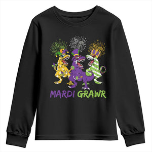 Mardi Gras Dinosaur Youth Sweatshirt Dino Mardi Grawr Firework TS10 Black Print Your Wear