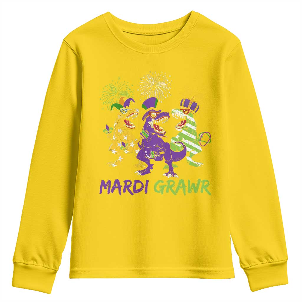 Mardi Gras Dinosaur Youth Sweatshirt Dino Mardi Grawr Firework TS10 Daisy Print Your Wear