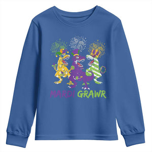 Mardi Gras Dinosaur Youth Sweatshirt Dino Mardi Grawr Firework TS10 Royal Blue Print Your Wear