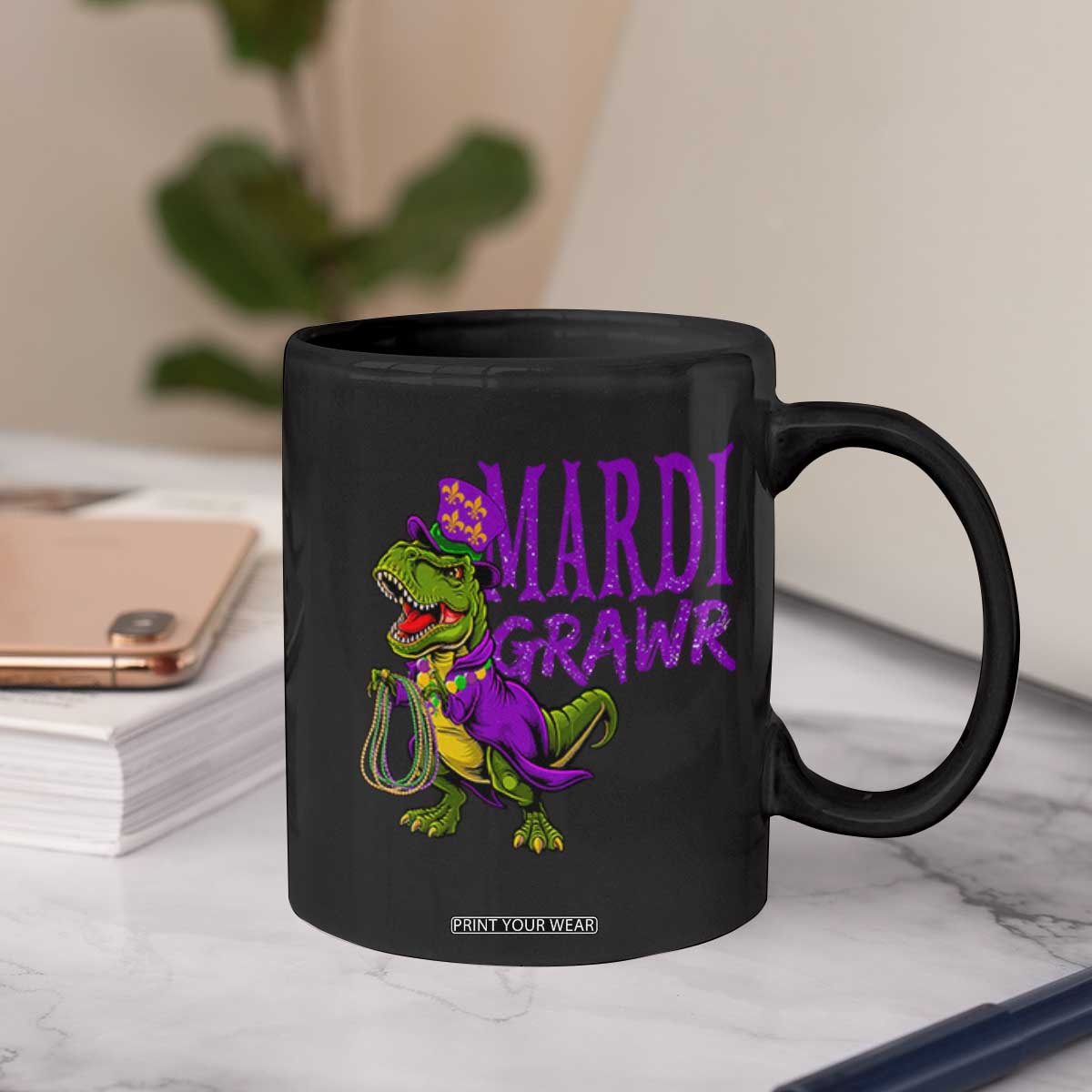 Dinosaur Mardi Gras Coffee Mug Funny Meme New Orleans Party Custume Beads TS10 Print Your Wear