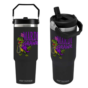Dinosaur Mardi Gras Flip Straw Tumbler Funny Meme New Orleans Party Custume Beads TS10 One Size: 30 oz Black Print Your Wear