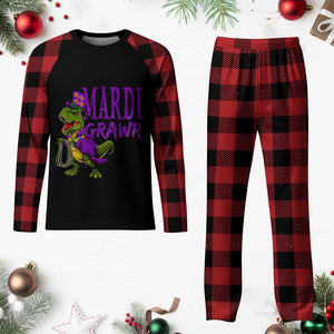 Dinosaur Mardi Gras Plaid Pajama Set Funny Meme New Orleans Party Custume Beads TS10 Buffalo Plaid Print Your Wear