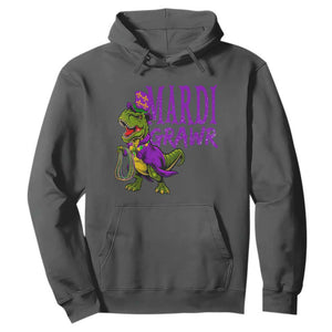 Dinosaur Mardi Gras Hoodie Funny Meme New Orleans Party Custume Beads TS10 Dark Heather Print Your Wear