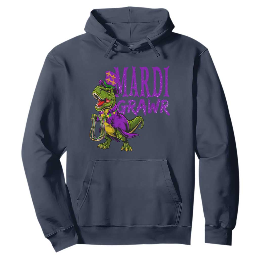 Dinosaur Mardi Gras Hoodie Funny Meme New Orleans Party Custume Beads TS10 Navy Print Your Wear