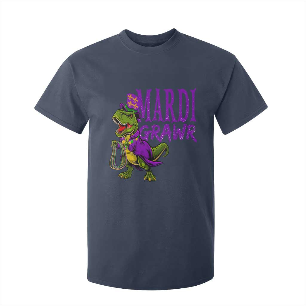Dinosaur Mardi Gras T Shirt For Kid Funny Meme New Orleans Party Custume Beads TS10 Navy Print Your Wear