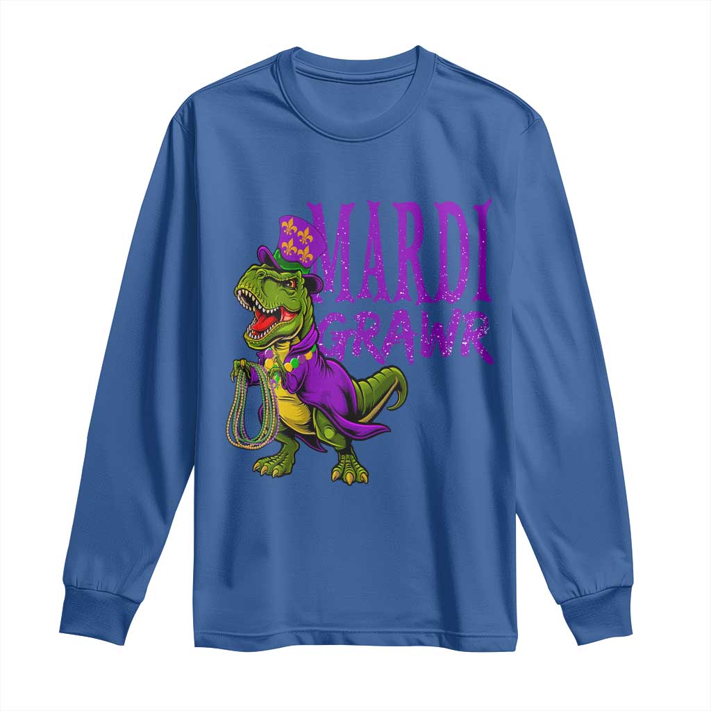 Dinosaur Mardi Gras Long Sleeve Shirt Funny Meme New Orleans Party Custume Beads TS10 Royal Blue Print Your Wear