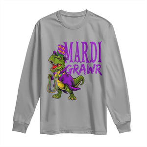 Dinosaur Mardi Gras Long Sleeve Shirt Funny Meme New Orleans Party Custume Beads TS10 Sport Gray Print Your Wear