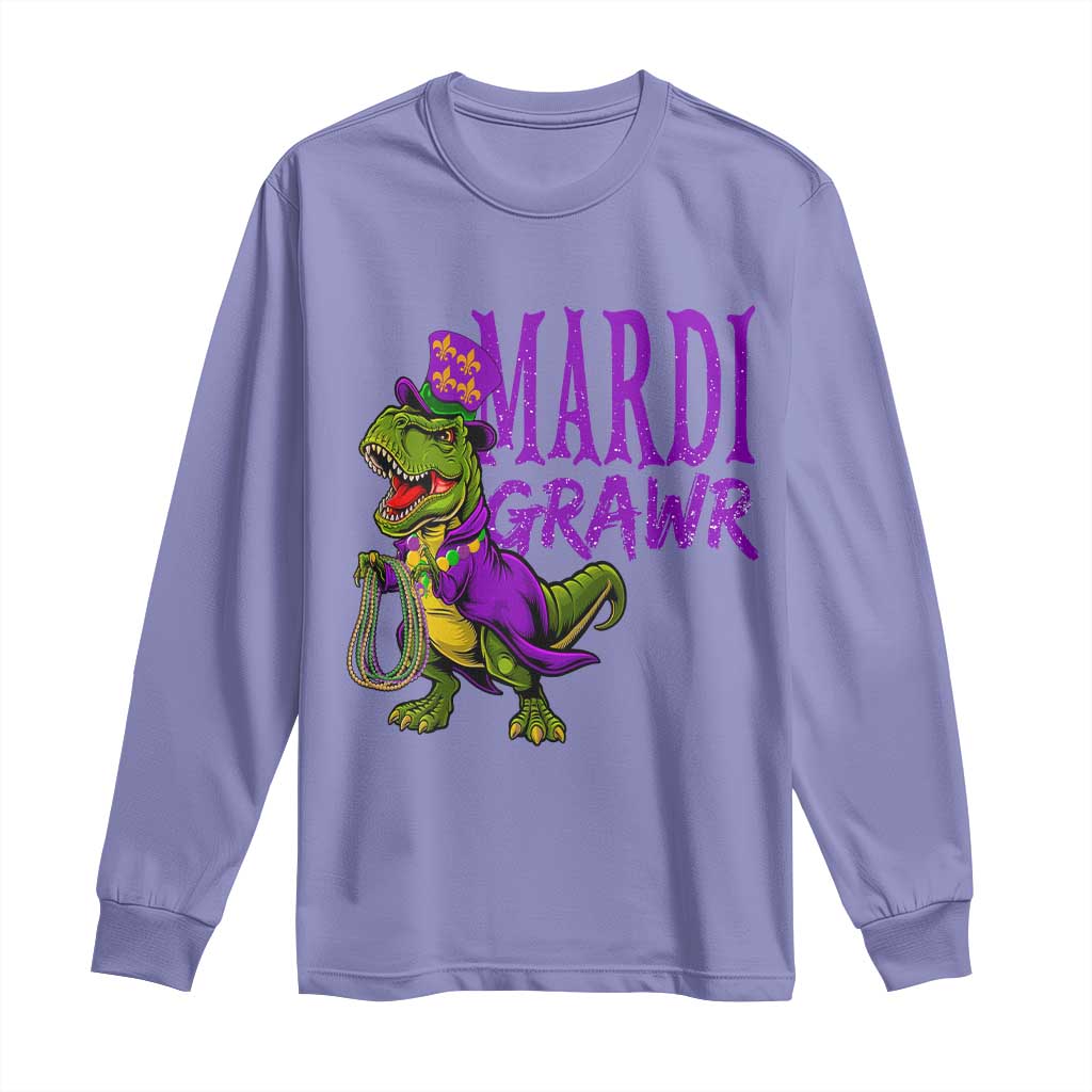 Dinosaur Mardi Gras Long Sleeve Shirt Funny Meme New Orleans Party Custume Beads TS10 Violet Print Your Wear