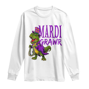 Dinosaur Mardi Gras Long Sleeve Shirt Funny Meme New Orleans Party Custume Beads TS10 White Print Your Wear