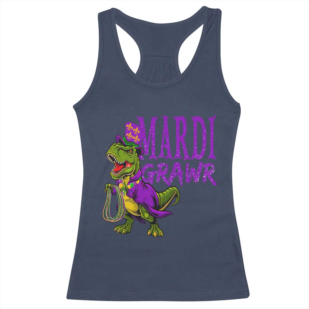 Dinosaur Mardi Gras Racerback Tank Top Funny Meme New Orleans Party Custume Beads TS10 Navy Print Your Wear
