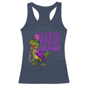 Dinosaur Mardi Gras Racerback Tank Top Funny Meme New Orleans Party Custume Beads TS10 Navy Print Your Wear