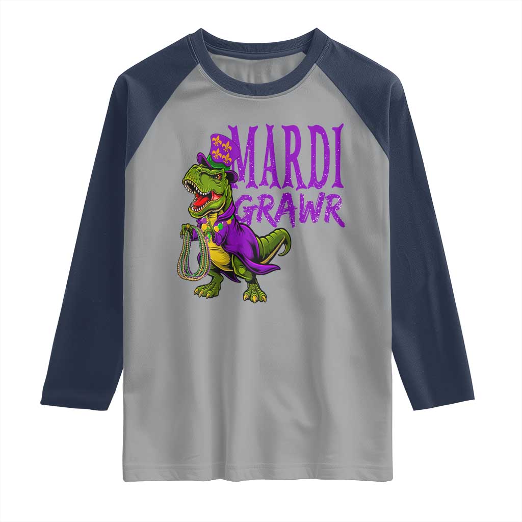 Dinosaur Mardi Gras Raglan Shirt Funny Meme New Orleans Party Custume Beads TS10 Sport Gray Navy Print Your Wear