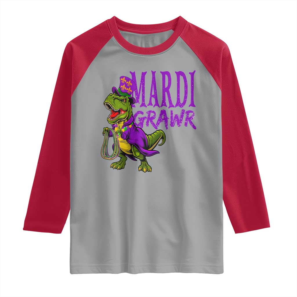 Dinosaur Mardi Gras Raglan Shirt Funny Meme New Orleans Party Custume Beads TS10 Sport Gray Red Print Your Wear