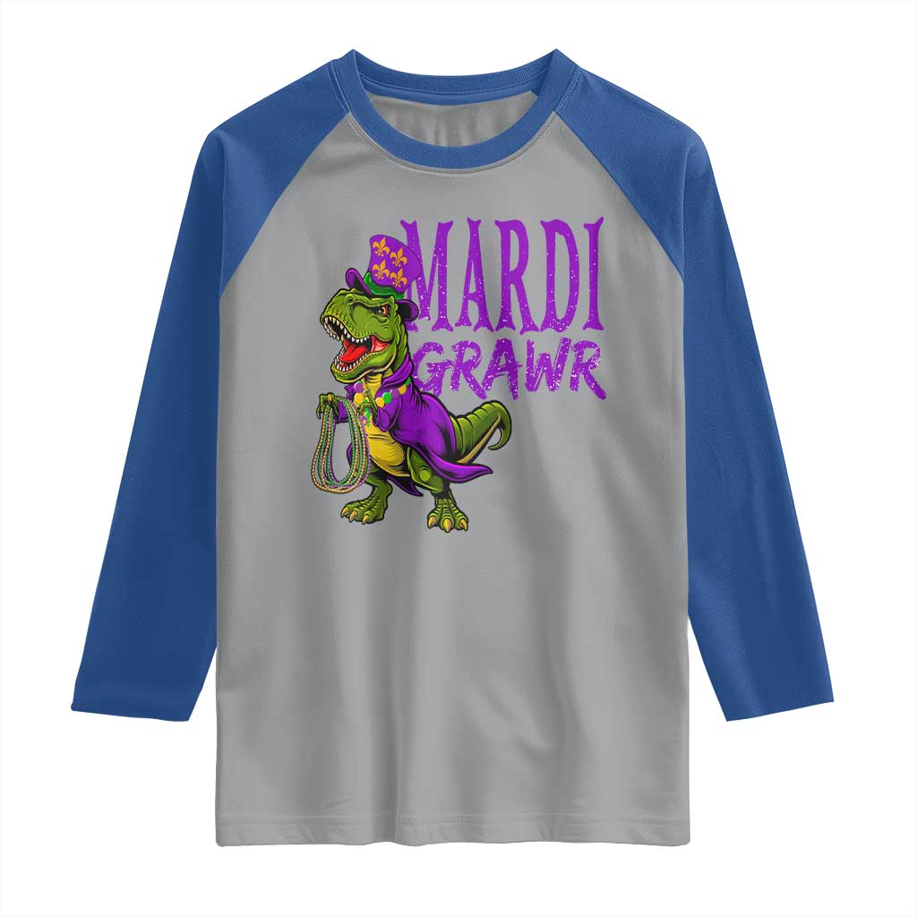 Dinosaur Mardi Gras Raglan Shirt Funny Meme New Orleans Party Custume Beads TS10 Sport Gray Royal Print Your Wear