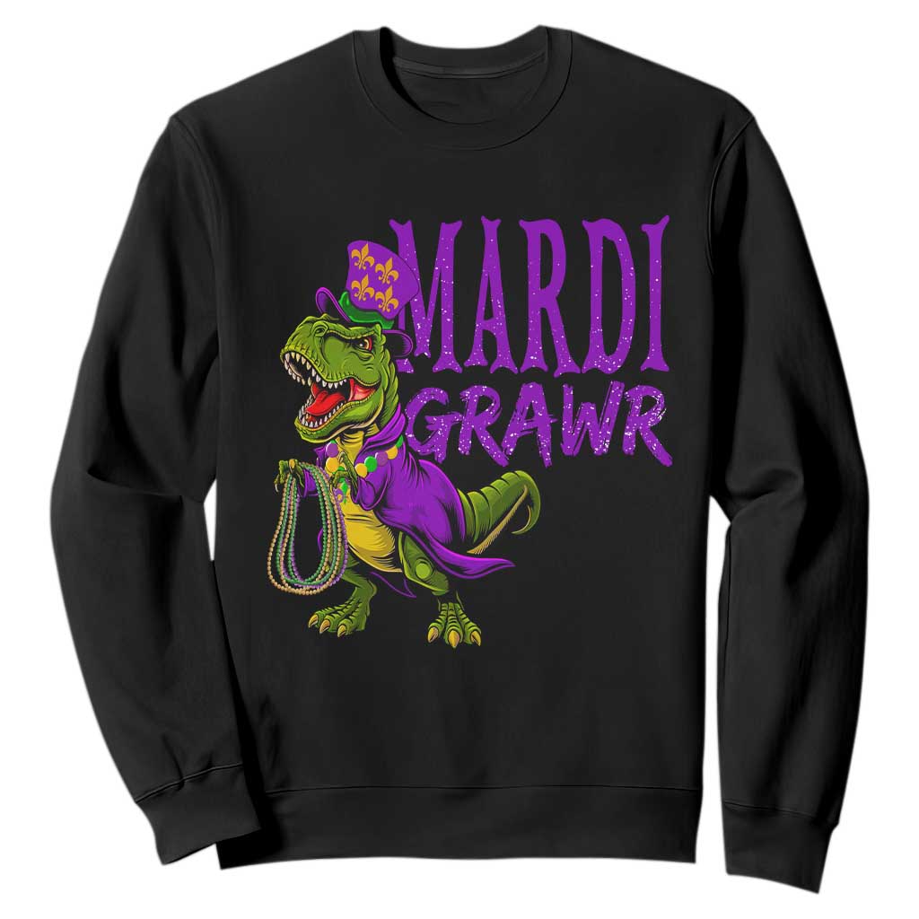 Dinosaur Mardi Gras Sweatshirt Funny Meme New Orleans Party Custume Beads TS10 Black Print Your Wear