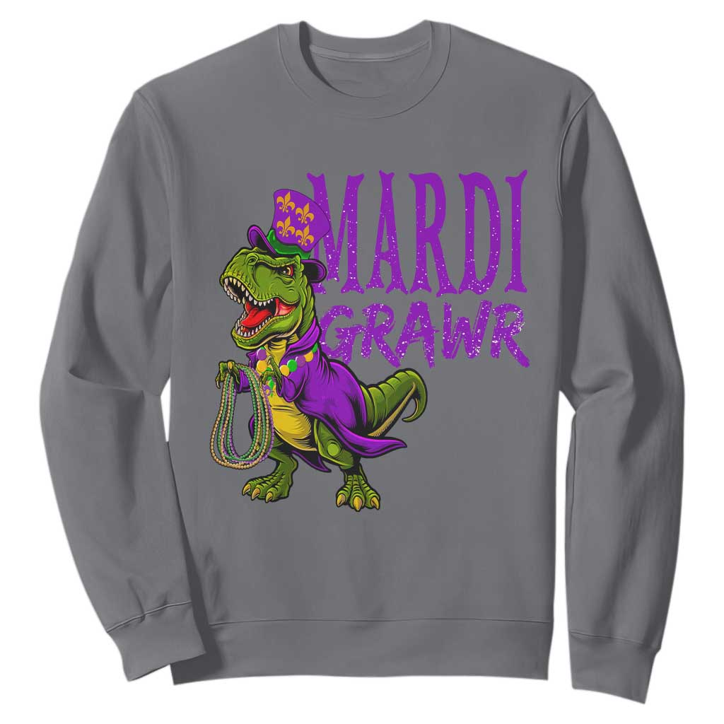 Dinosaur Mardi Gras Sweatshirt Funny Meme New Orleans Party Custume Beads TS10 Charcoal Print Your Wear