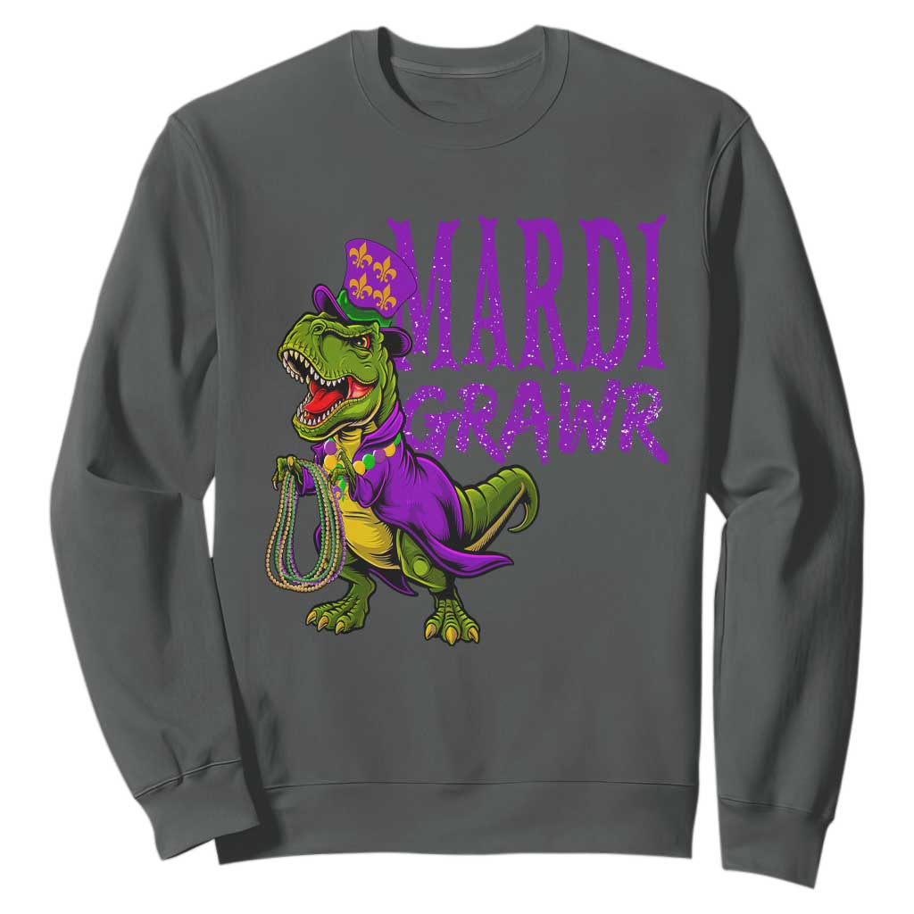 Dinosaur Mardi Gras Sweatshirt Funny Meme New Orleans Party Custume Beads TS10 Dark Heather Print Your Wear