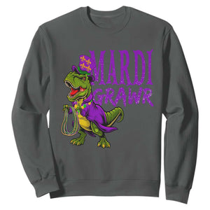 Dinosaur Mardi Gras Sweatshirt Funny Meme New Orleans Party Custume Beads TS10 Dark Heather Print Your Wear