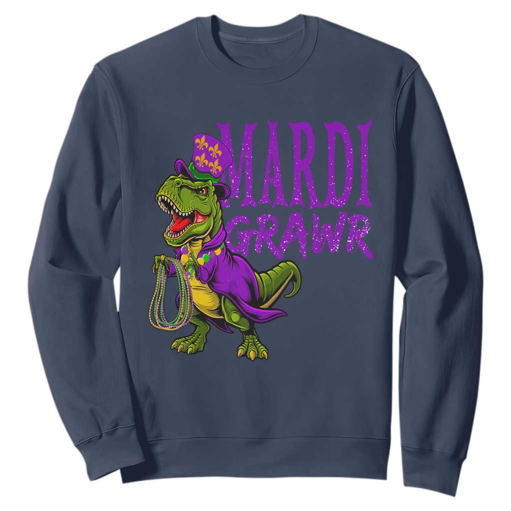 Dinosaur Mardi Gras Sweatshirt Funny Meme New Orleans Party Custume Beads TS10 Navy Print Your Wear