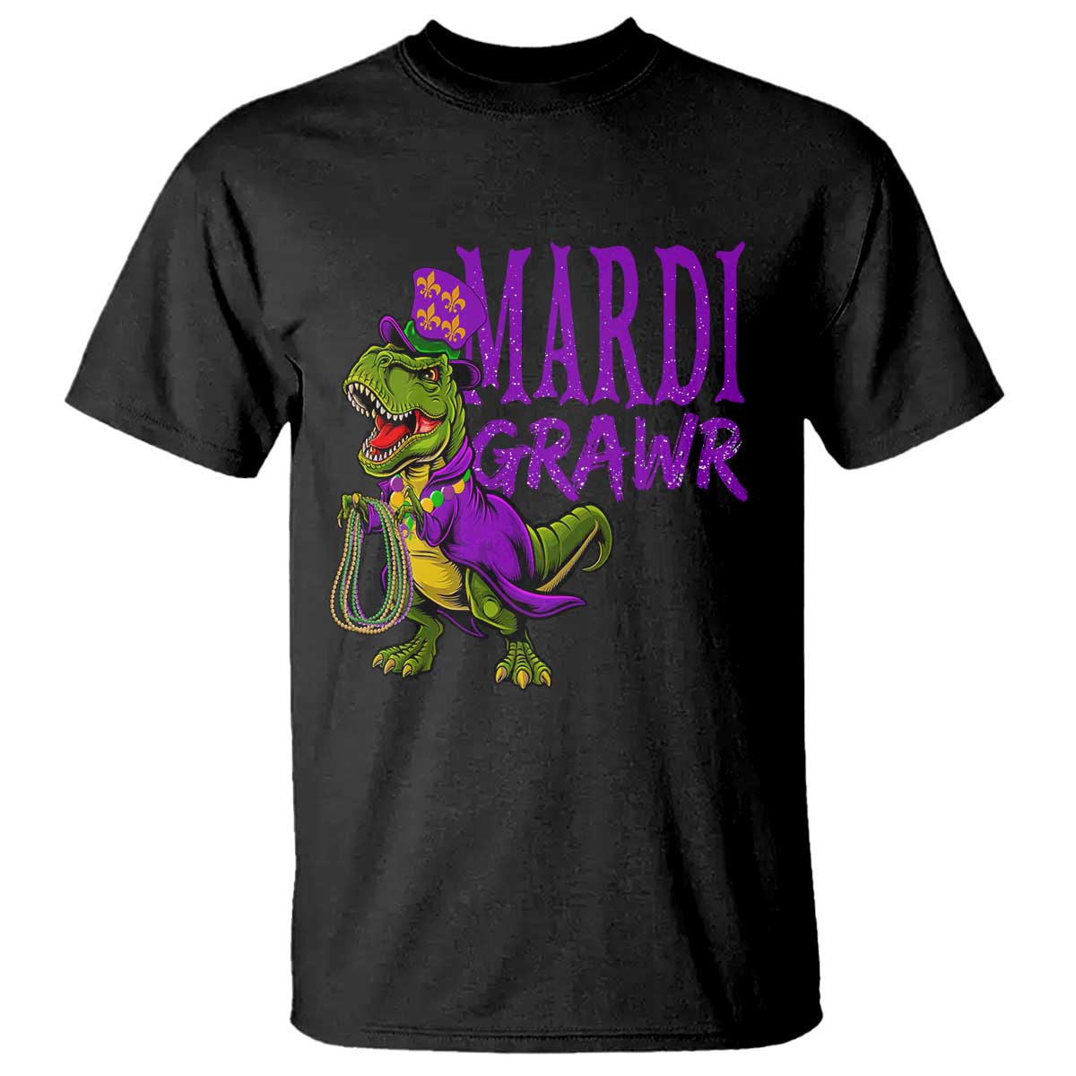 Dinosaur Mardi Gras T Shirt Funny Meme New Orleans Party Custume Beads TS10 Black Print Your Wear