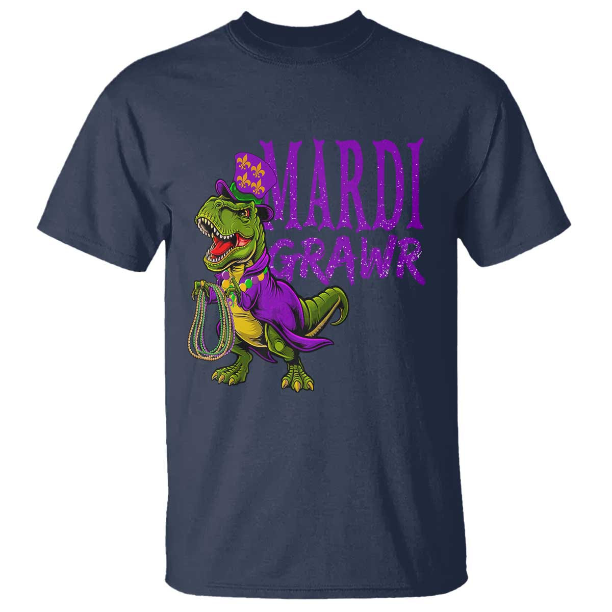 Dinosaur Mardi Gras T Shirt Funny Meme New Orleans Party Custume Beads TS10 Navy Print Your Wear