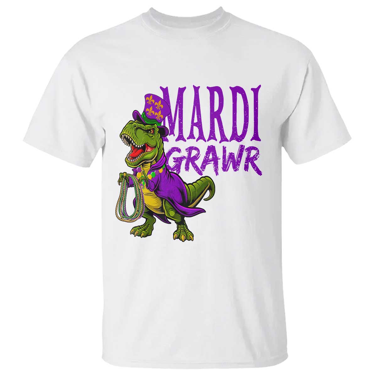Dinosaur Mardi Gras T Shirt Funny Meme New Orleans Party Custume Beads TS10 White Print Your Wear