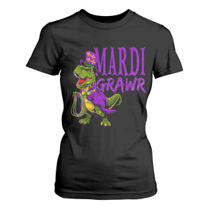 Dinosaur Mardi Gras T Shirt For Women Funny Meme New Orleans Party Custume Beads TS10 Black Print Your Wear