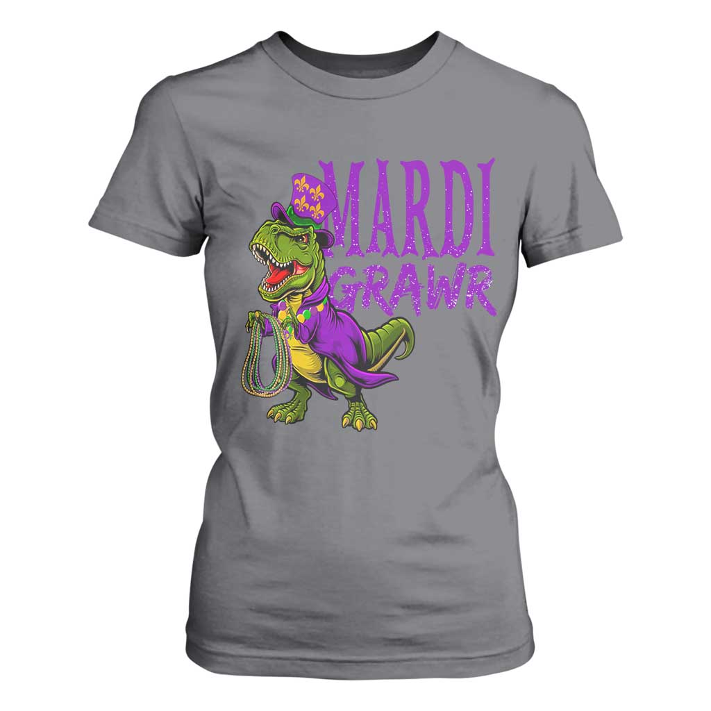 Dinosaur Mardi Gras T Shirt For Women Funny Meme New Orleans Party Custume Beads TS10 Charcoal Print Your Wear