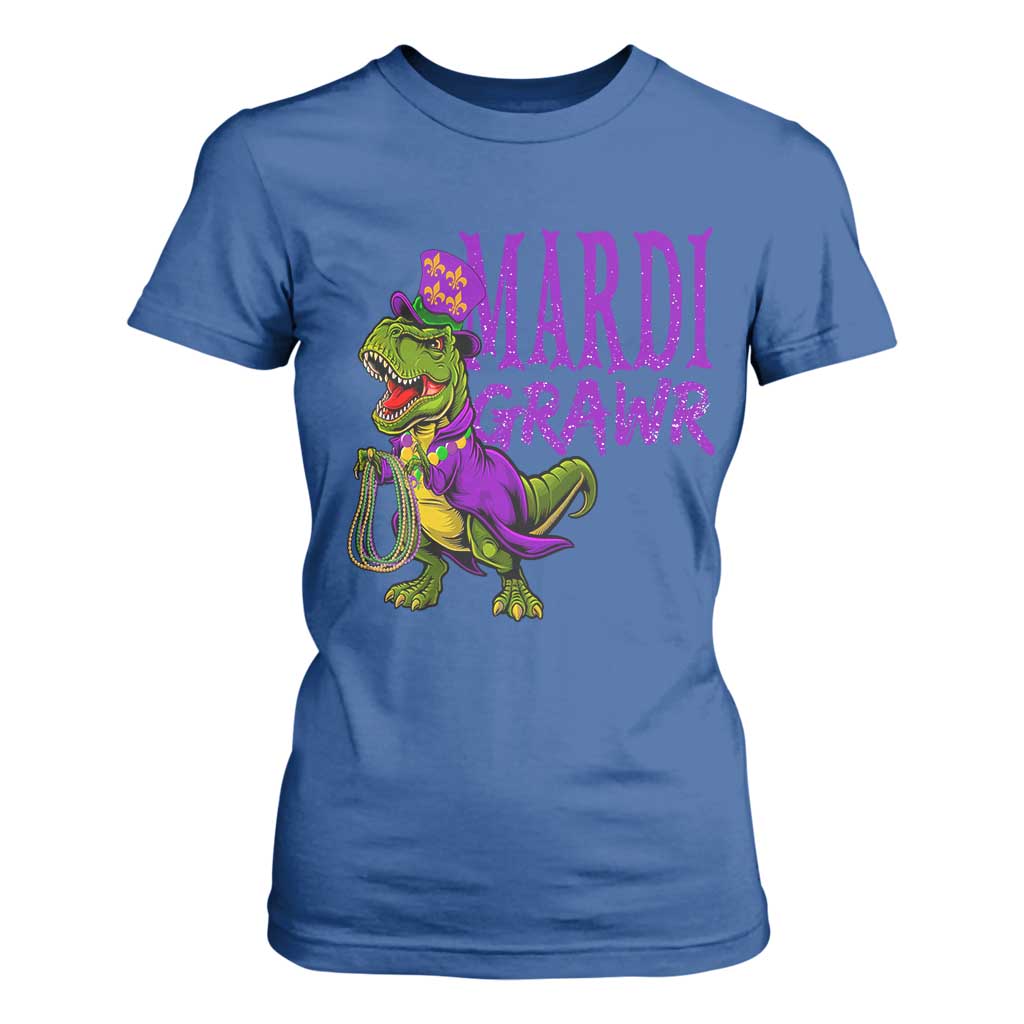 Dinosaur Mardi Gras T Shirt For Women Funny Meme New Orleans Party Custume Beads TS10 Royal Blue Print Your Wear