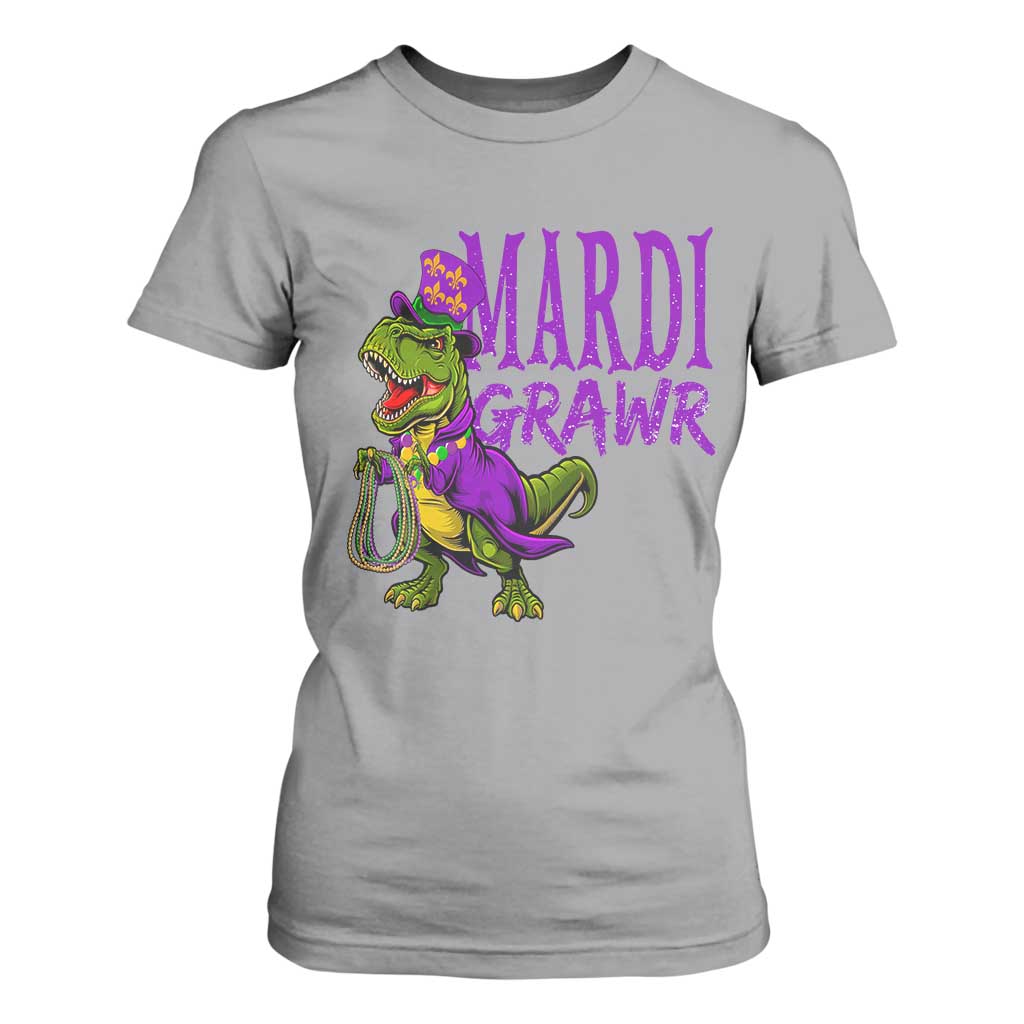 Dinosaur Mardi Gras T Shirt For Women Funny Meme New Orleans Party Custume Beads TS10 Sport Gray Print Your Wear