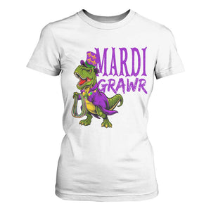 Dinosaur Mardi Gras T Shirt For Women Funny Meme New Orleans Party Custume Beads TS10 White Print Your Wear